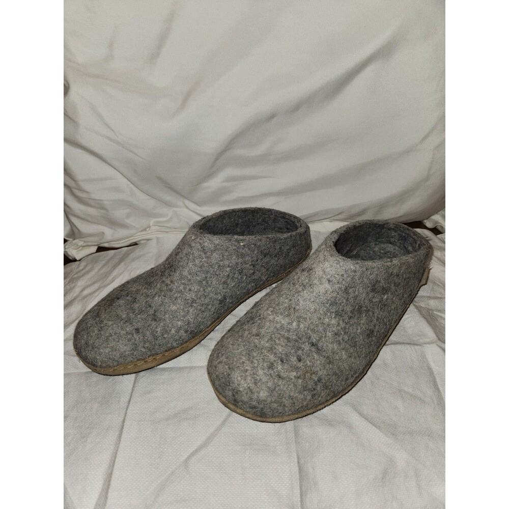 Glerups Slip on Light Gray Wool Slipper With Leather Bottom EU Size 41 10W/8M